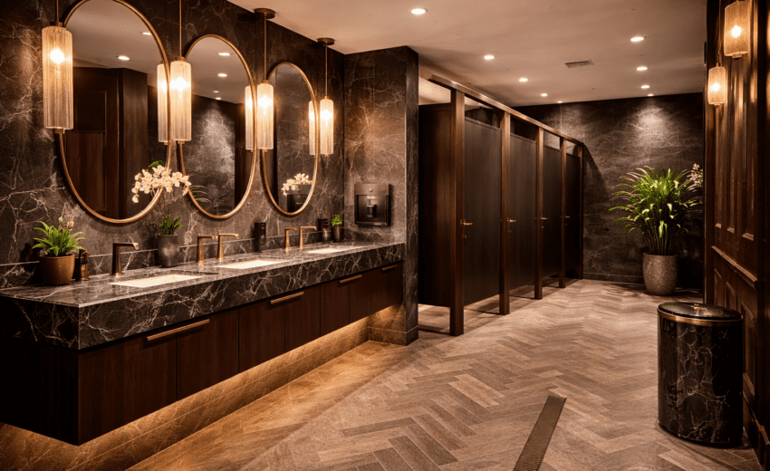 Elegant restaurant restroom design